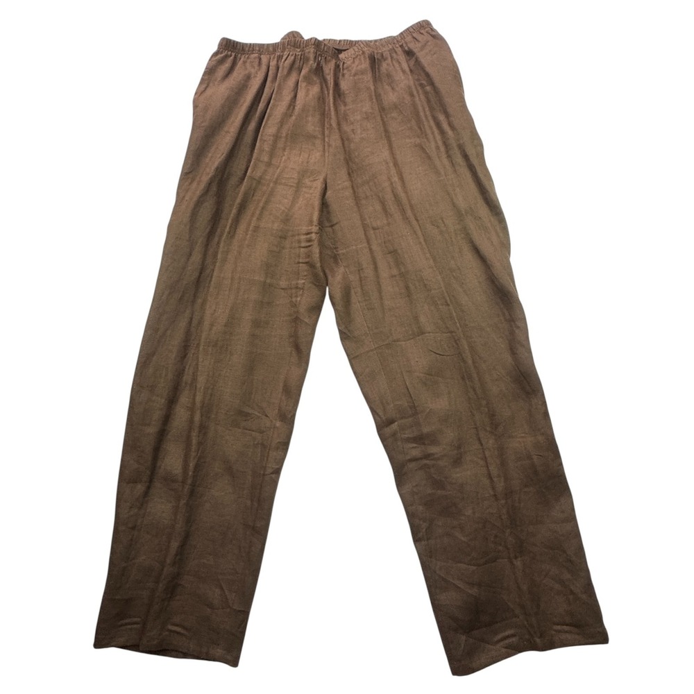 NWT‎ David Dart Brown Linen Pants Womens 1X Wide Leg Ankle Crop Coastal Grandma